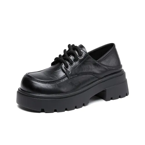 La Chapelle Vintage British Style JK Small Leather Shoes Comfortable And Versatile Casual Single Shoes Women's Black