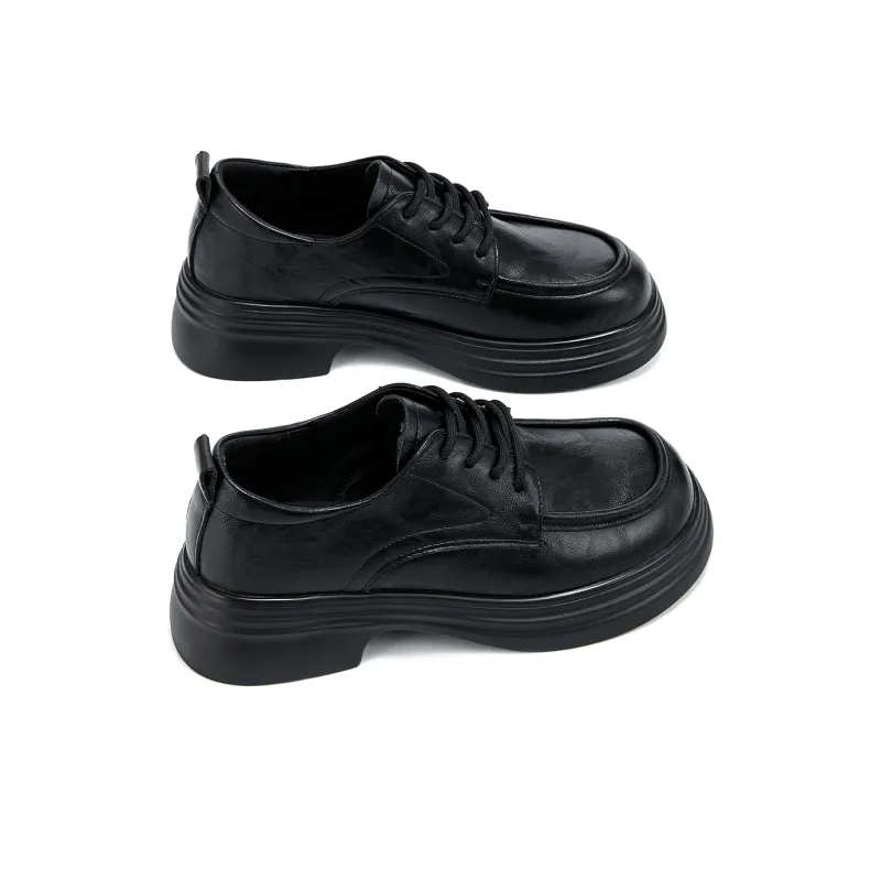 La Chapelle French Effortless Style Small Leather Shoes Versatile And Breathable Casual Single Shoes Women's Black-3