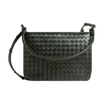 Bottega Veneta Calfskin Messenger Bag, One Shoulder Handbag Trumpets Men's Dark Green