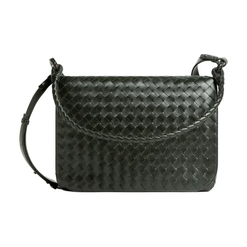 Bottega attracted Calfskin Messenger Bag, One Shoulder Handbag Trumpets Men's Dark Green