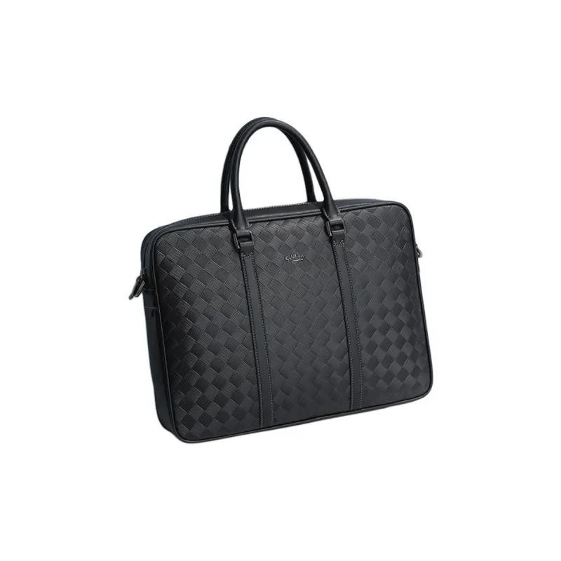 GOLDLION Cow Split Leather Laptop Bag Large Size Men's Black-2