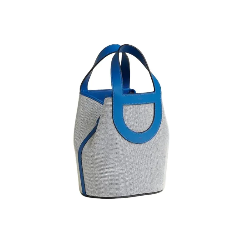 HERMES In The Loop Canvas With Swift Calfskin Vegetable Basket Pig Nose Bucket Bags Handbags Women's Blue & Gray-2