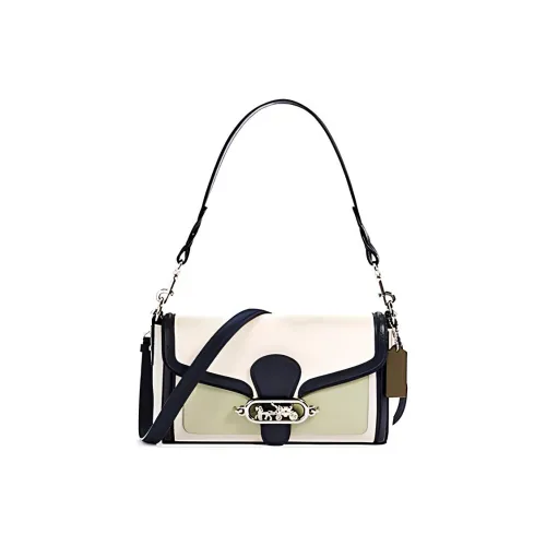 COACH Jade Leather God Of Wine Bag, Shoulder Bag, Portable Crossbody Bag Women's Black White & Light Green
