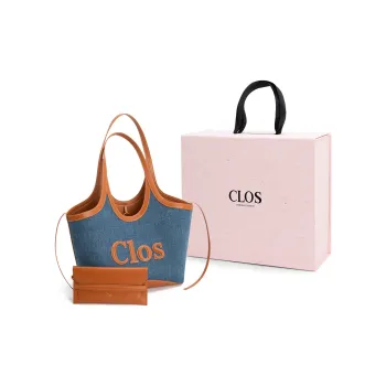 Clos Patchwork Canvas Tote Bag With Stamped Shoulder Bag Large Size Women's Denim Blue