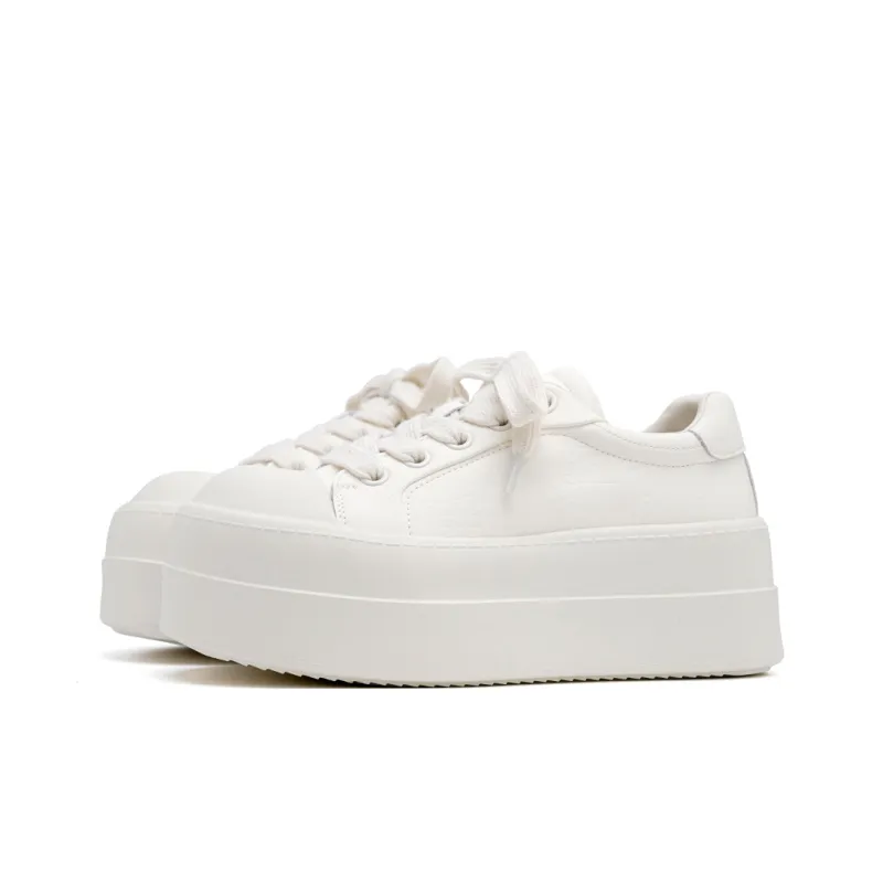 UNCLEWEN White Toast Slip-Resistant Lightweight Height Increasing Low-Top Skateboard Shoes Women's Cloud White-2