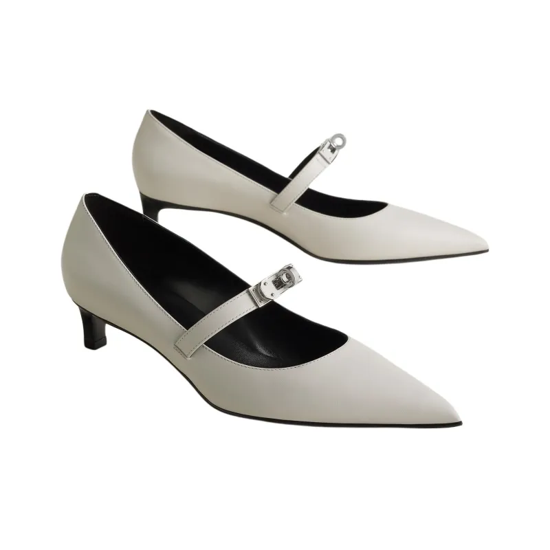 HERMES Kiara 40 Slim Heel High Heels 4cm Women's Light Gray-2