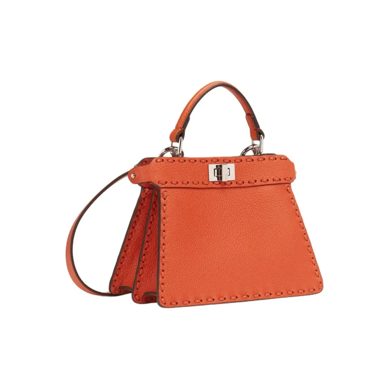 FENDI Peekaboo ISeeU Leather One Shoulder Handbags Small Size Women's Orange-1