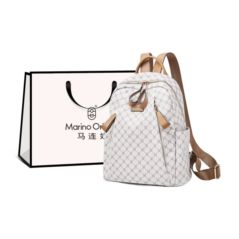 Marino Orlandi Synthetic Leather Backpack Regular Women's White/Khaki/Coffee-0