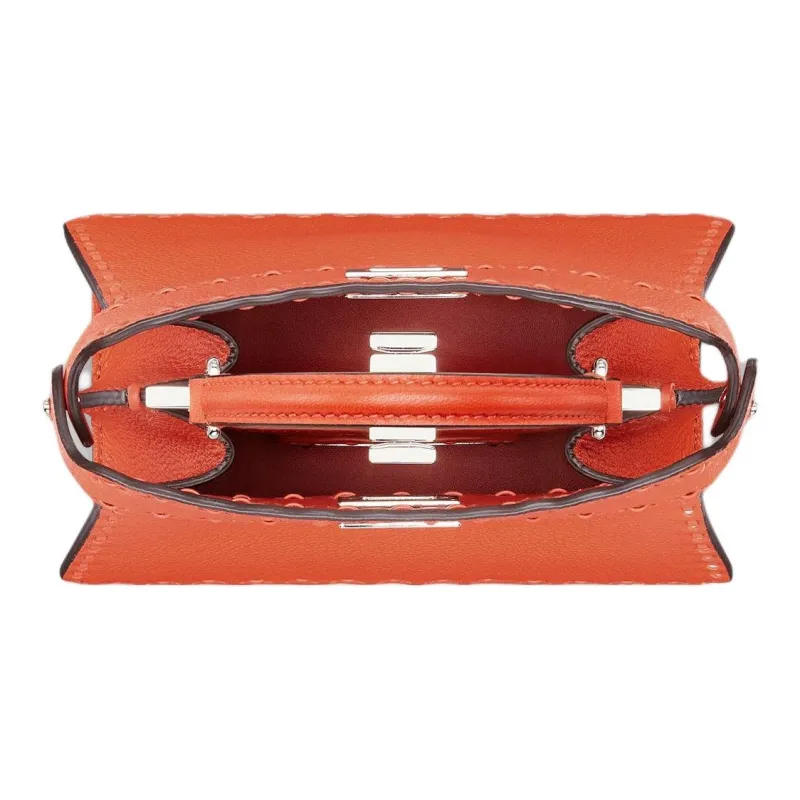 FENDI Peekaboo ISeeU Leather One Shoulder Handbags Small Size Women's Orange-3