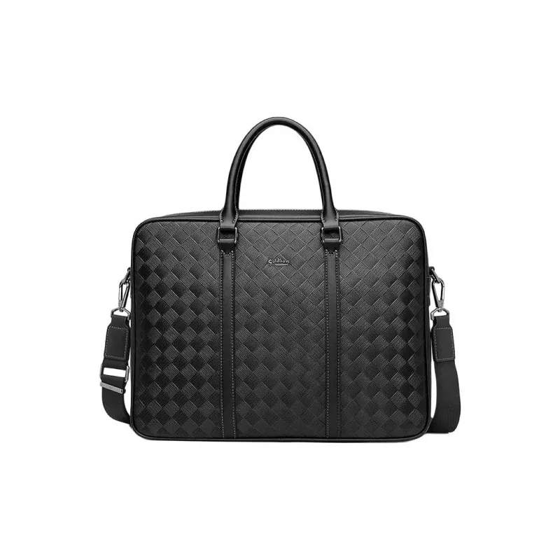 GOLDLION Cow Split Leather Laptop Bag Large Size Men's Black-1