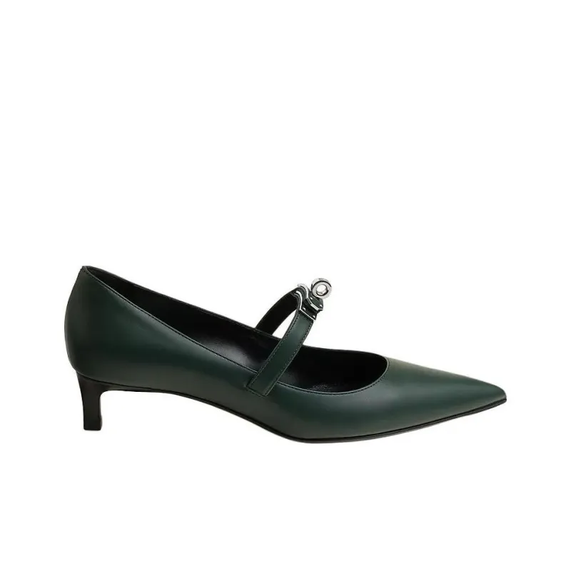 HERMES Kiara Slim Heel High Heels 4cm Women's Dark Green-1