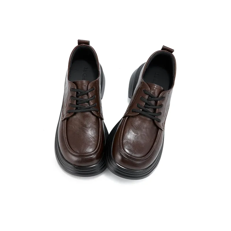 La Chapelle Vintage British Style Small Leather Shoes Casual Single Shoes Women's Brown-2