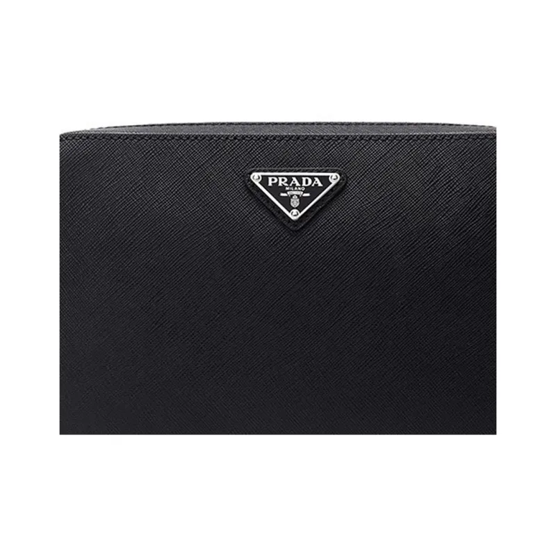 PRADA Saffiano Leather Clutch Men's Black-4