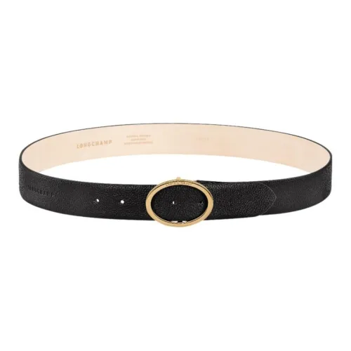 LONGCHAMP Cow Leather Leather Belts Women's Black Width 3.5CM