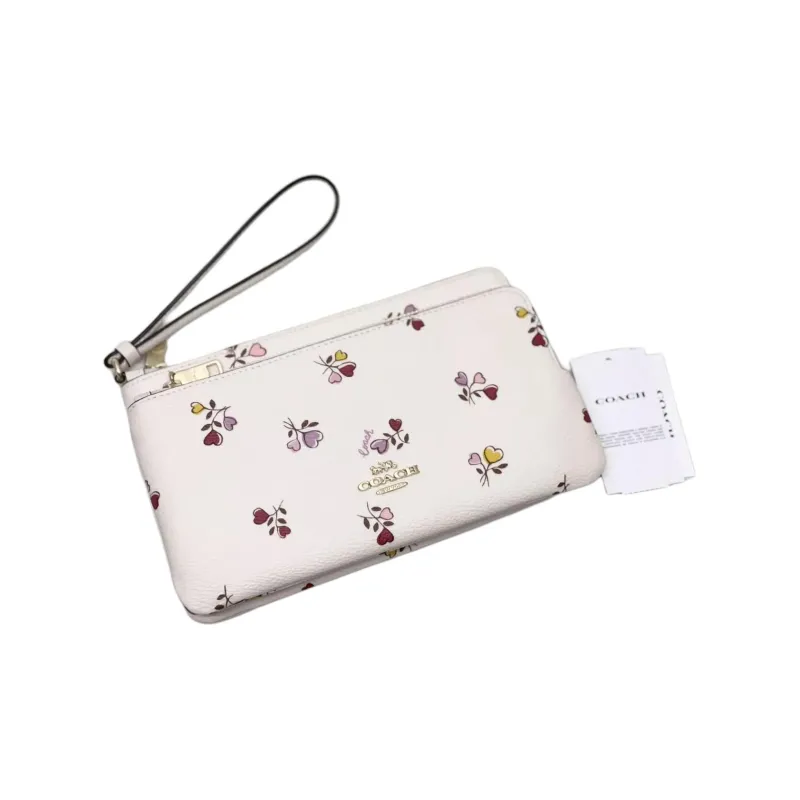 COACH Double Zip Wallet Coated Canvas Wallet Women's Gold And Chalk Multicolor-3