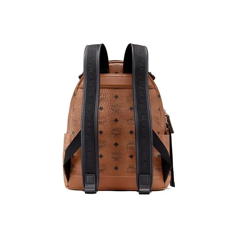 MCM Stark Visetos Artificial Leather Backpack Unisex Brown Cognac Multicolor-2
