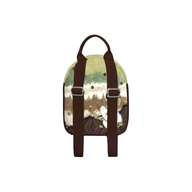 AOSONG Suede Tech Fabric Backpack Small Size Unisex Green/Black/Brown-2