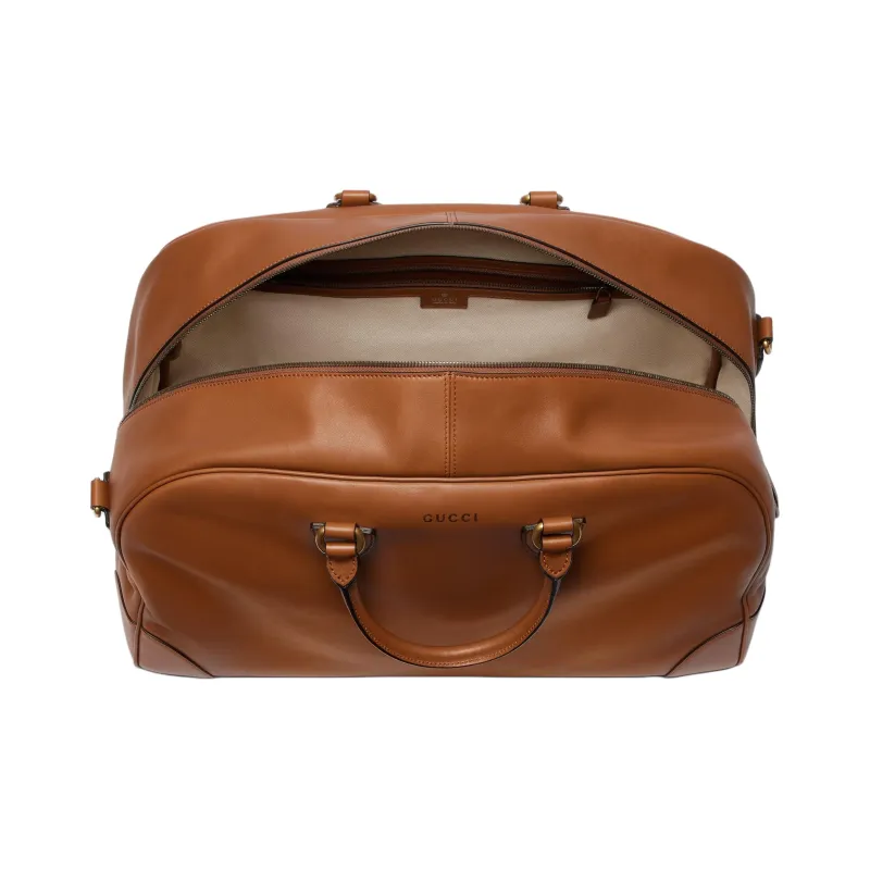 GUCCI GG Emblem Leather Travel Bag Men's Brown-4