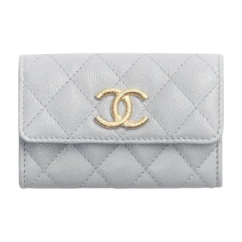 CHANEL Grain Embossed Calfskin Card Holder Women's Gray