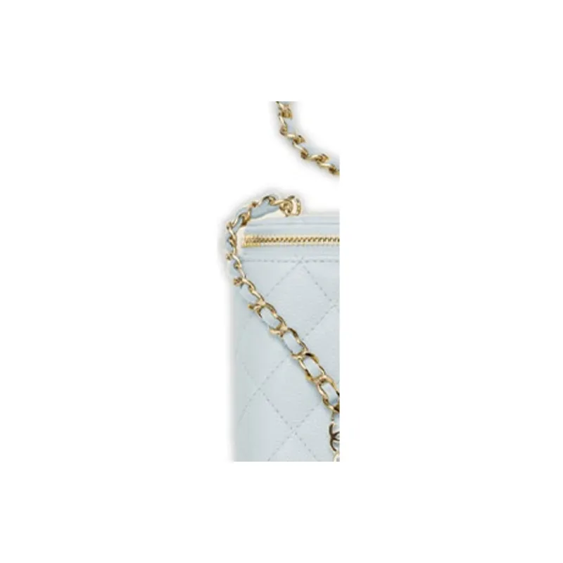 CHANEL Grain Cow Leather Chain Bag Makeup Bag Women's Sky Blue Baby Blue-3