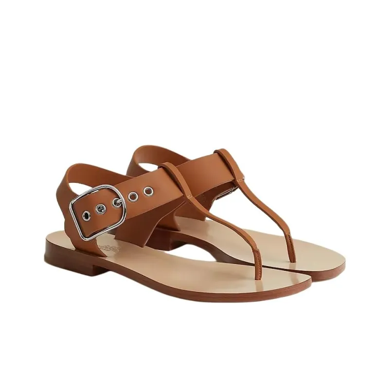 HERMES Klip One Strap Sandals Women's Brown-2
