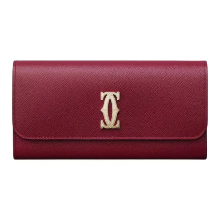 CARTIER C De Cartier Collection Calfskin Wallet Women's Cherry Red-0