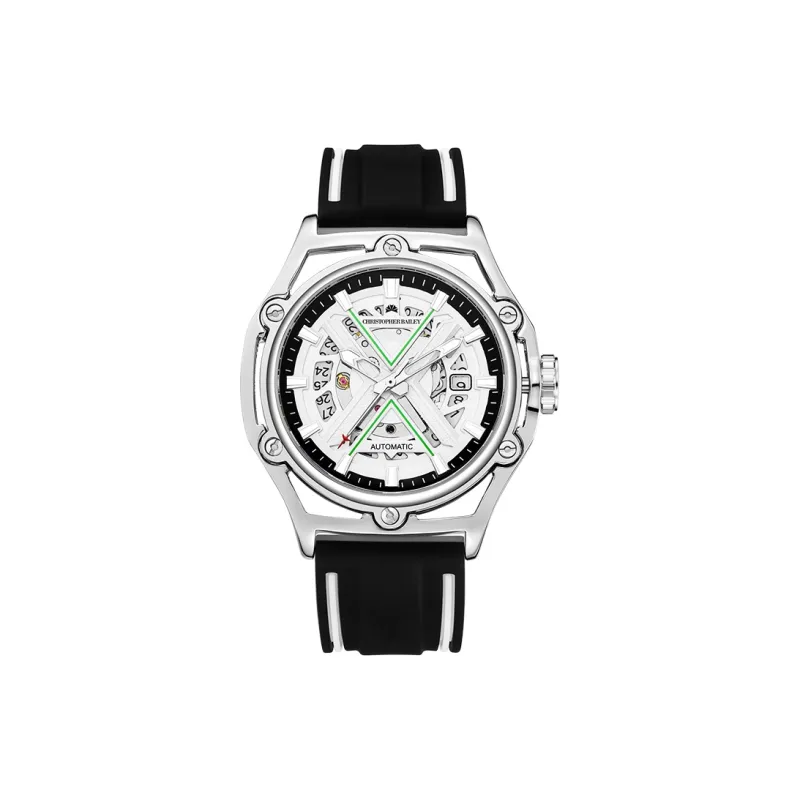 Corriberty Mechanical Movement Silicone Strap Watch Men's Watches White Dial-0