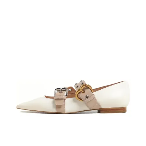 PINKO Buckle-strap Leather Ballerina Shoes