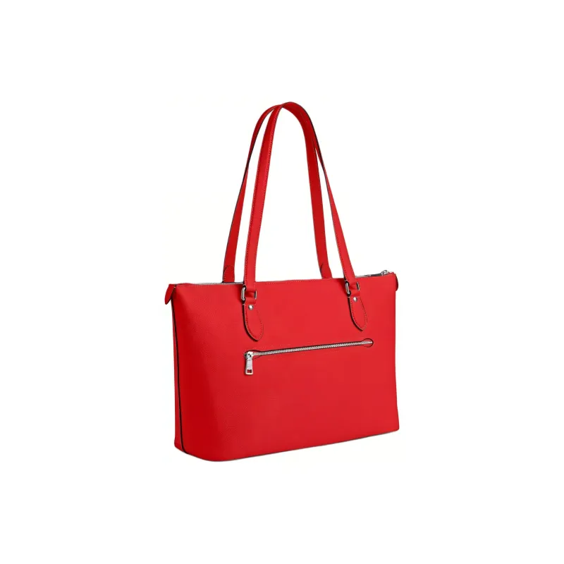 COACH Gallery Cross Grain Leather Tote Bag, Shopping Bag, Shoulder Bag, Handbag Large Size Women's Silver & Miami Red-1