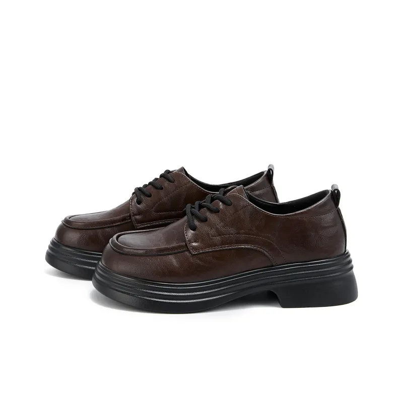 La Chapelle Vintage British Style Small Leather Shoes Casual Single Shoes Women's Brown-1