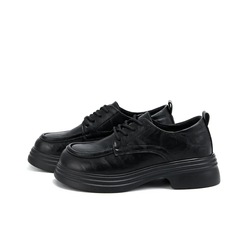 La Chapelle French Effortless Style Small Leather Shoes Versatile And Breathable Casual Single Shoes Women's Black-1