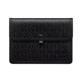 DIOR Hit The Road Diamond Canvas Cow Leather Patchwork Clutch Men's Black
