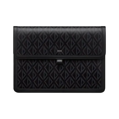 DIOR Hit The Road Diamond Canvas Cow Leather Patchwork Clutch Men's Black