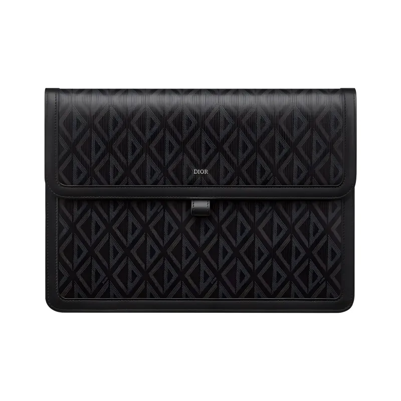 DIOR Hit The Road Diamond Canvas Cow Leather Patchwork Clutch Men's Black-0