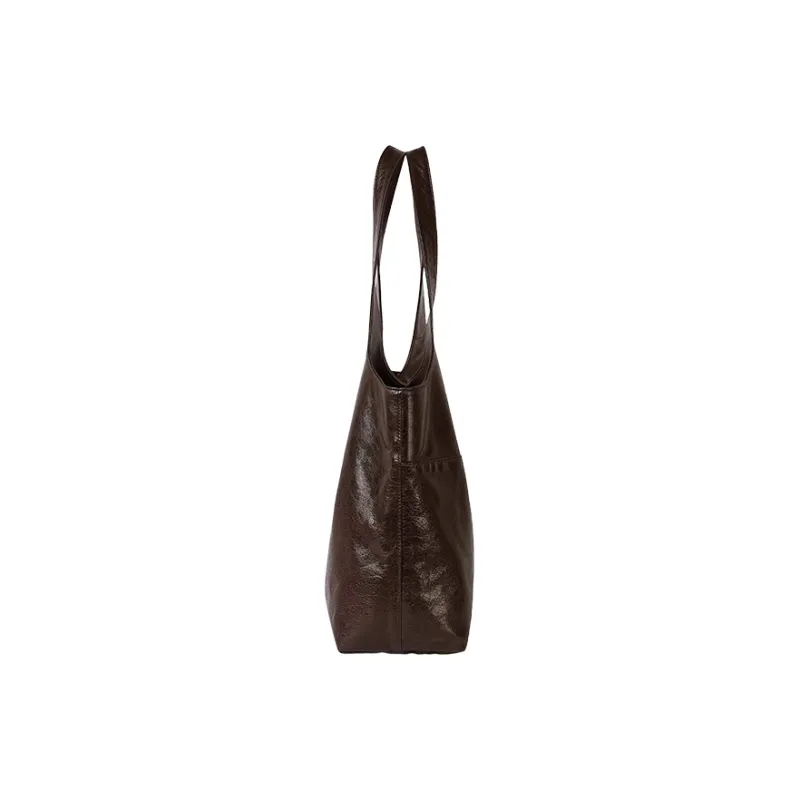 CASSILE Italy Version Imported Sheepskin Crystal Sheepskin Lightweight Tote Shoulder Bag Large Size Women's Chocolate-3