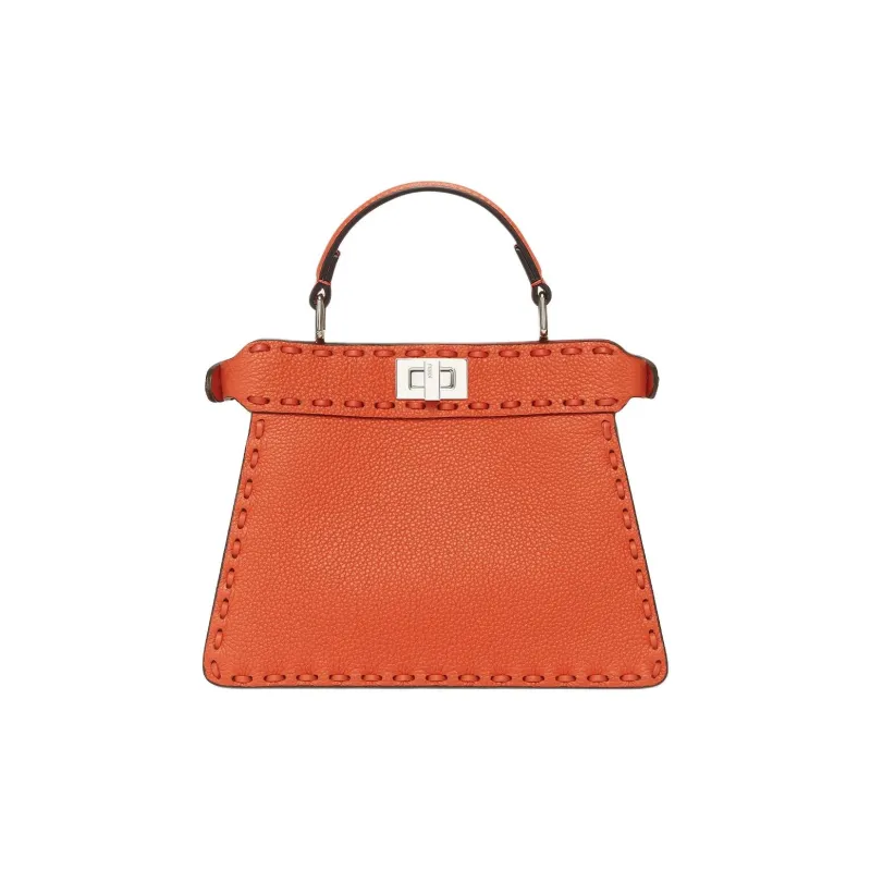 FENDI Peekaboo ISeeU Leather One Shoulder Handbags Small Size Women's Orange-2