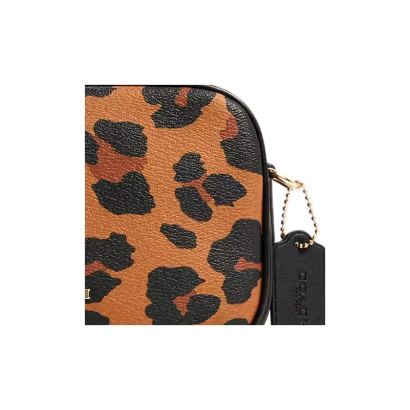 COACH Jes Coated Canvas With Leather Camera Bag, Shoulder Bag, Crossbody Bag Trumpets Women's Black Leopard Print-4