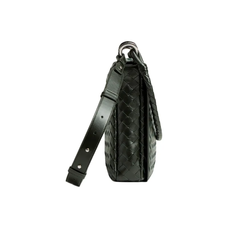 Bottega Veneta Calfskin Messenger Bag, One Shoulder Handbag Trumpets Men's Dark Green-1