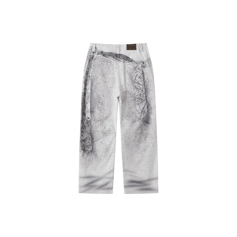 WULISHAONIAN Jeans Unisex Black White-1