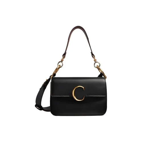 Chloe Cow Leather Shoulder Bag Crossbody Bag Handbag Small Size Women's Black