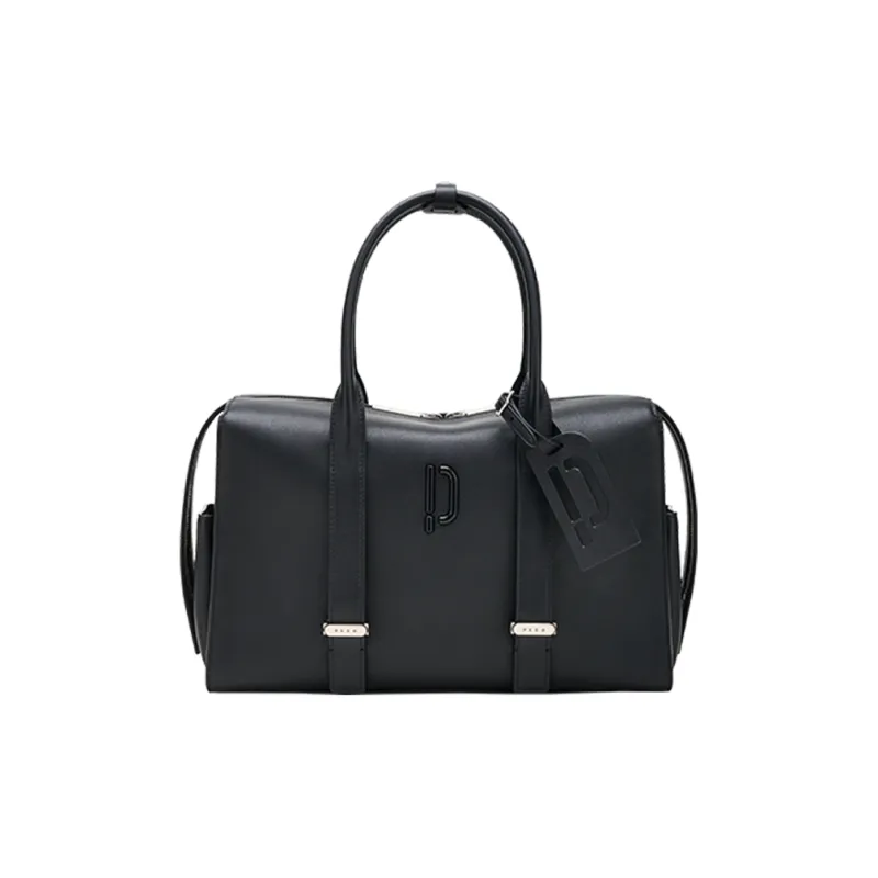 PECO Cow Leather Handbag, Bowling Bag Unisex Black/Brown-1
