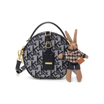 CLEVER& KETCH PU Shoulder Bag Crossbody Bag Handbag Small Round Bag Regular Women's Black With Grey/black