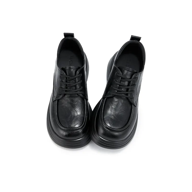 La Chapelle French Effortless Style Small Leather Shoes Versatile And Breathable Casual Single Shoes Women's Black-2