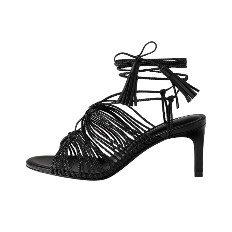 HERMES Karma Strap Sandals 7cm Women's Black-0