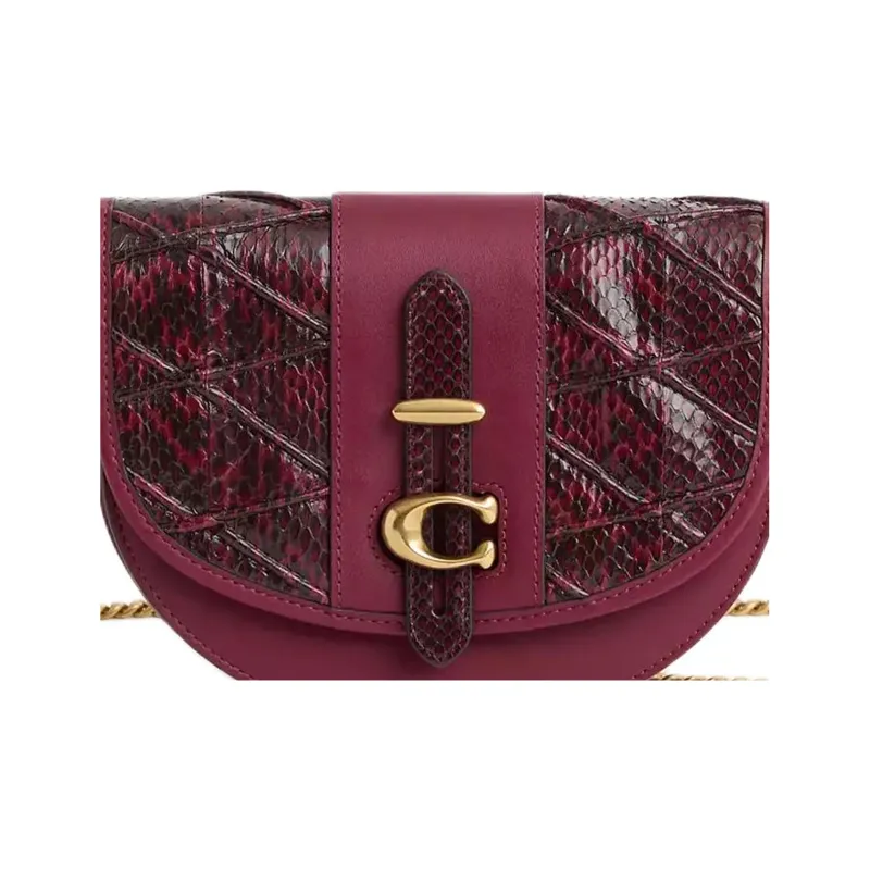COACH Glove Tanning Saddle Bags Shoulder Bags Small Size Women's Brass & Red-2
