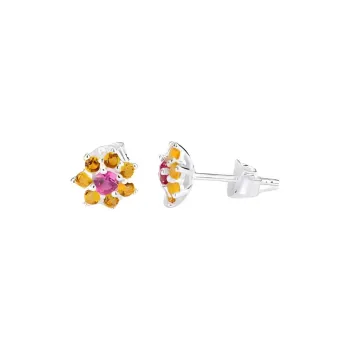 Radiant Gemstone, Sterling Silver Stud Earrings Women's Silver