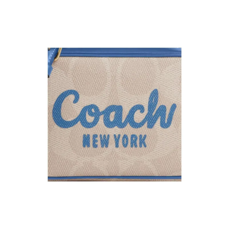 COACH Jamie Canvas Camera Bag, Crossbody Bag, Shoulder Bag Trumpets Women's White & Blue-3