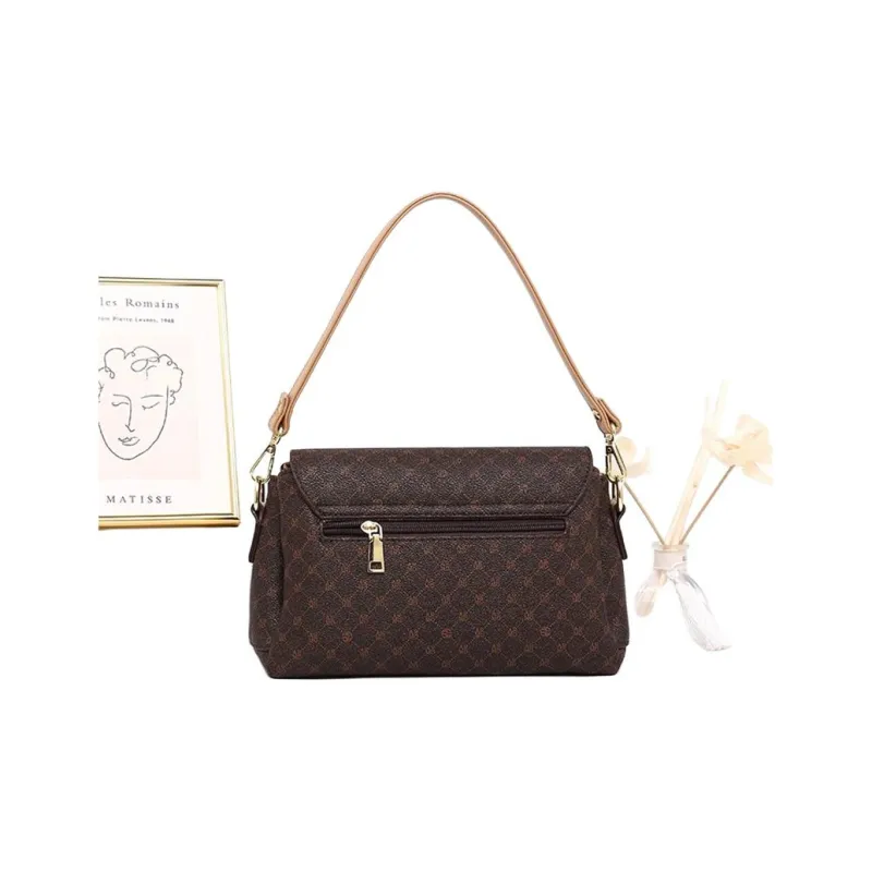 PESASRIE PVC One Shoulder Handbag Women's Coffee-4