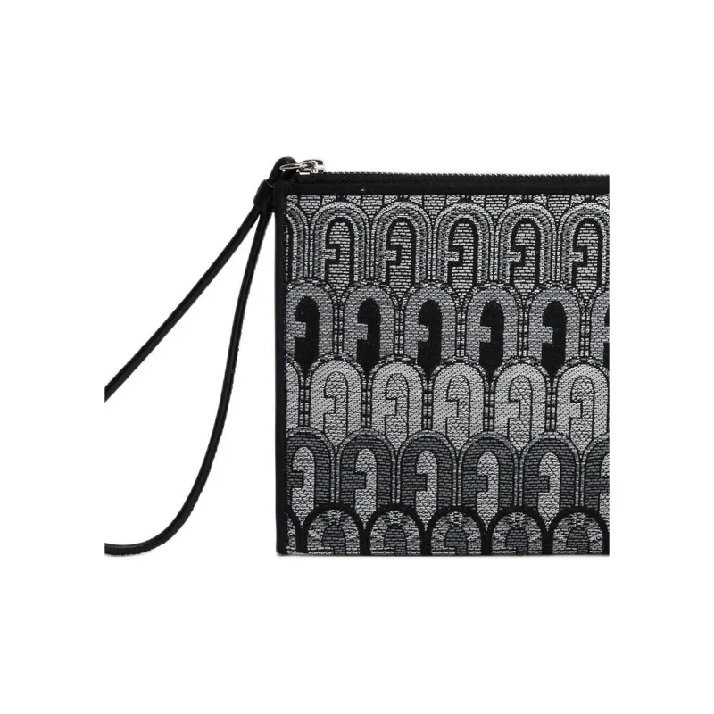 Furla Opportunity Fabric With Leather Clutch Women's Black & Gray-3