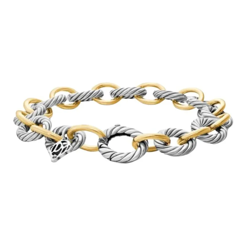 David Yurman 18kt Yellow Gold And Sterling Silver Oval Link Chain Bracelet 12mm-2